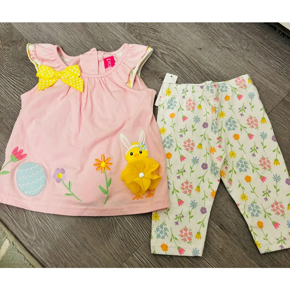 Googled Matching Set 3-6 Months Pink White Floral Easter
